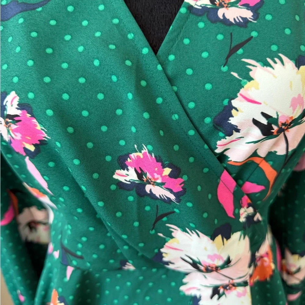 Green Floral Wrap Midi Dress - Picture 11 of 14